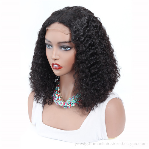 150% High Density Brazilian Kinky Curly Human Hair Lace Closure Bob Wigs For Women Short Bob Lace Front Wigs Bouncy Curly Wave